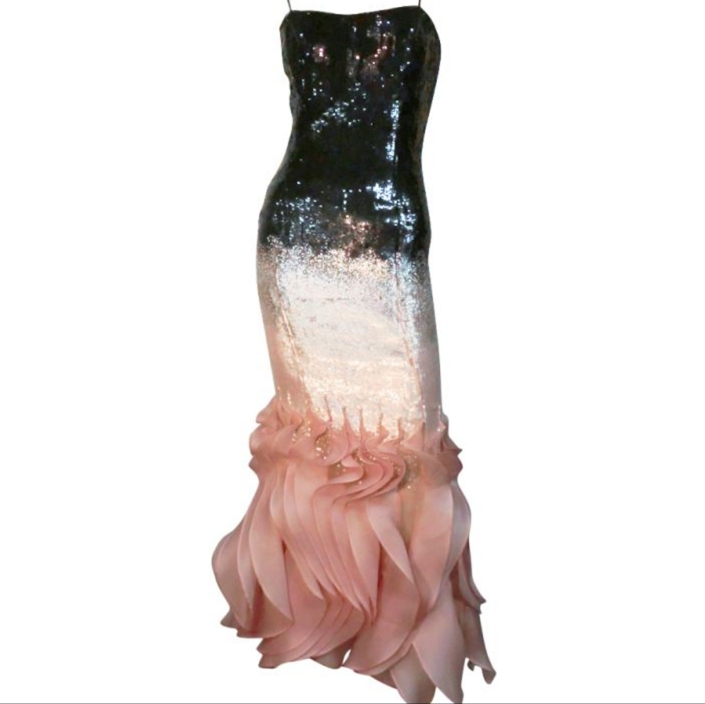$6,000 ROLAND NIVELAIS BLK PINK OMBRE SEQUIN SILK GOWN 4